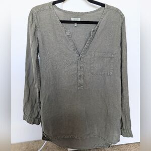 Joie Linen Blouse Tunic Top Half Button Down